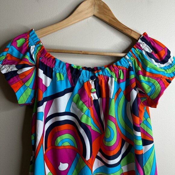 Jude Connally Blouse Top Sz S Multicolor Abstract Resort Stretch Off Shoulder - Picture 2 of 10
